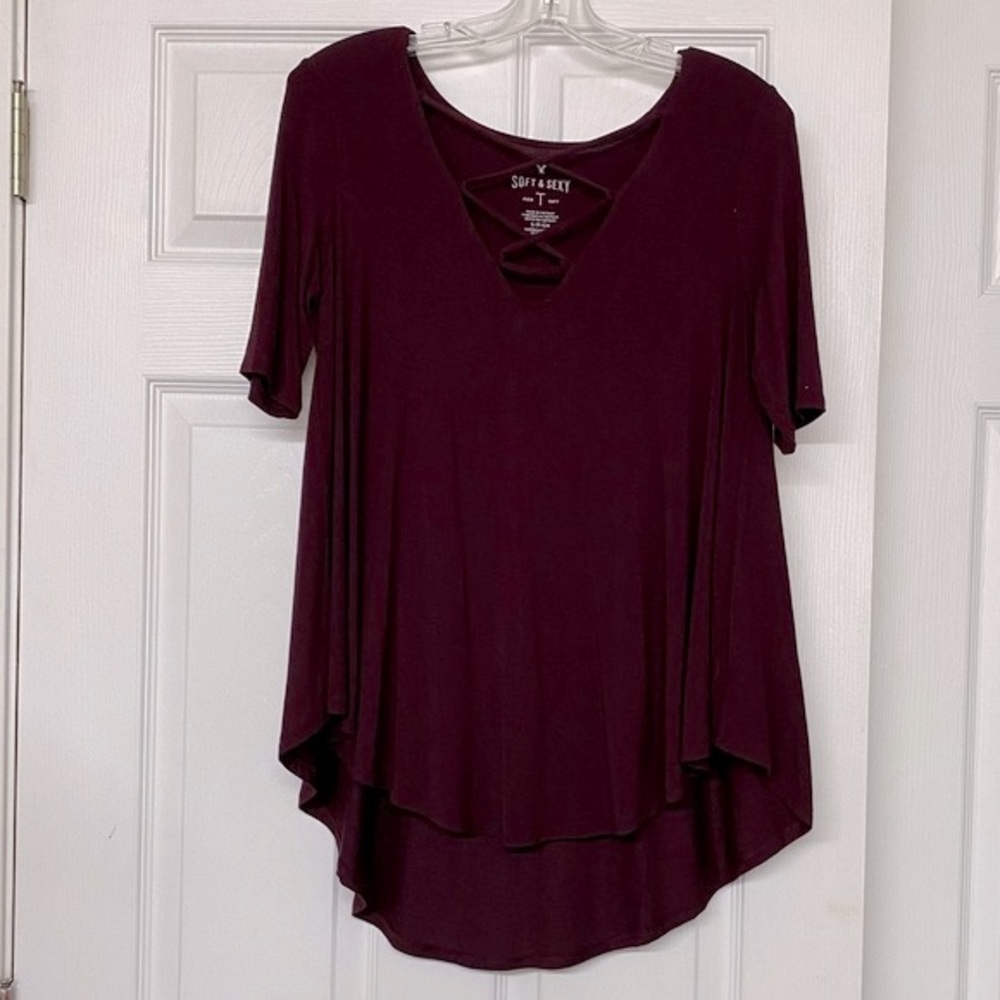 AEO Soft & Sexy Criss Cross Burgundy Top Sz S